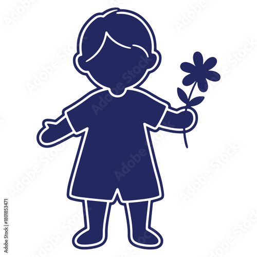 Child holding flower vector illustration showcasing childhood innocence and the beauty of nature with simple design style