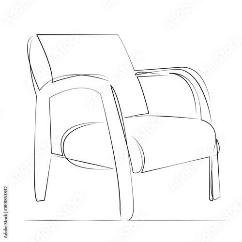 One continuous line drawing on white isolated background. Minimalism linear illustration. furniture, chair, design, modern, comfortable, interior, office, seat, home, decor