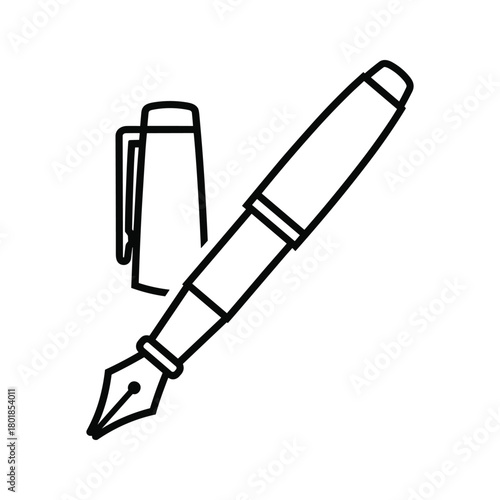 Fountain pen line art icon with detached cap, symbolizing writing, education and professional communication.