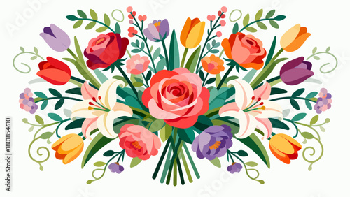 A collection of various flowers, with cartoon hand-drawn vector illustrations