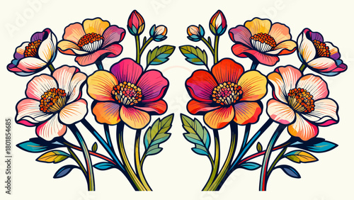 A collection of various flowers, with cartoon hand-drawn vector illustrations