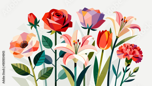 A collection of various flowers, with cartoon hand-drawn vector illustrations