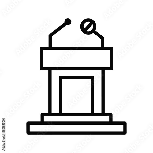 Podium with microphones icon for public speaking, presentation, event, debate, news reporting, and education.