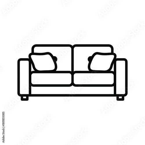 Sofa icon outline. two-seater couch with cushions, minimalist line art style for home furniture design graphic