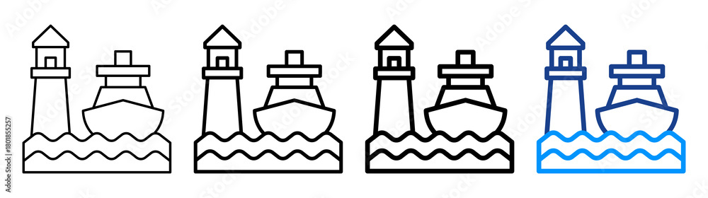 Obraz premium Harbor Icon Different Style Outline Collection Set