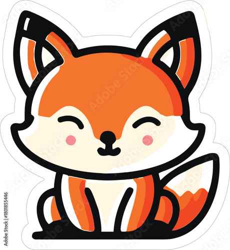 Adorable kawaii style cartoon fox sitting with eyes closed and cheeks blushing