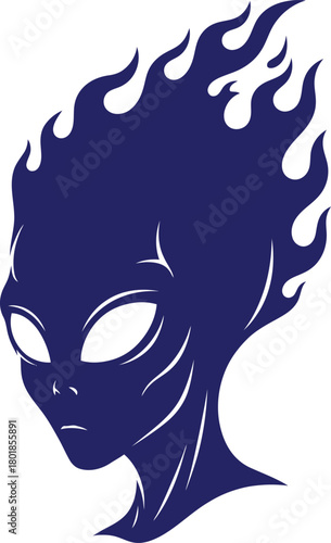 Alien head with flames vector illustration extraterrestrial design art eps silhouette