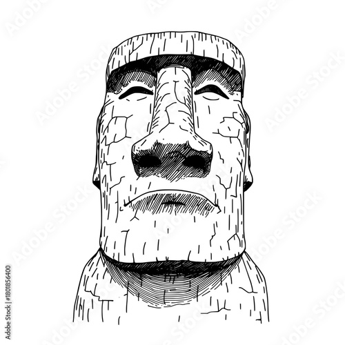Detailed Easter Island Moai statue drawing evokes mystery and ancient civilization