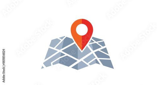 Abstract stylized map with a bright red location pin marking a point of interest on white background