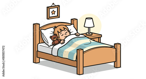 Peaceful child peacefully sleeping in cozy bed with teddy bear, dreaming of sweet slumber and restful nights