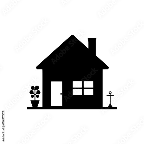 Charming house silhouette showcasing homeownership dreams and cozy suburban living