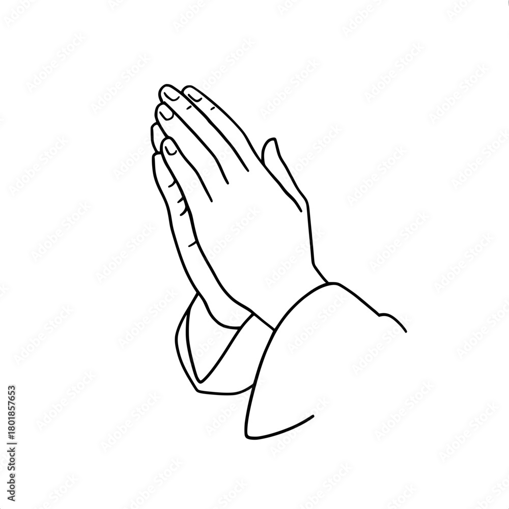 Obraz premium Elegant praying hands in simple vector line art for religious or spiritual uses.