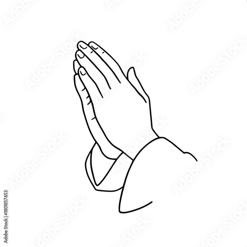 Elegant praying hands in simple vector line art for religious or spiritual uses.