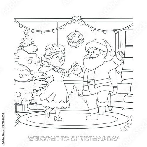 Christmas cartoon character painting outline drawing