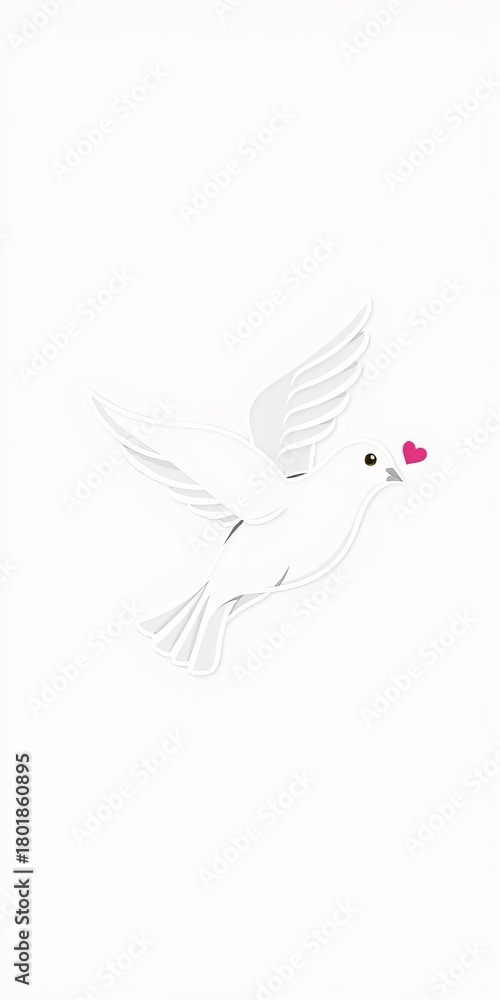 Fototapeta premium Peace dove in thin line art, no war message, love for earth heart, minimalist vector, no war, line art