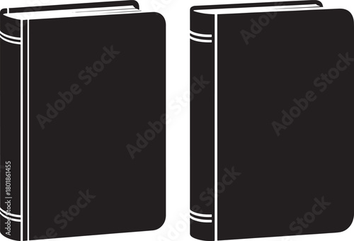 Two closed books standing upright silhouette