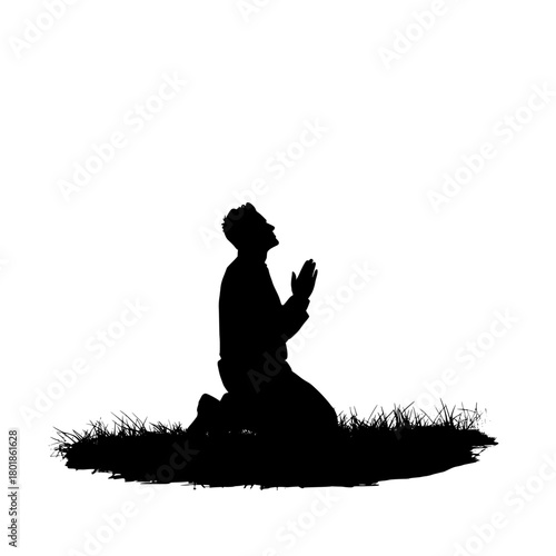 Silhouette of man praying, hope, faith and spirituality concept, vector origin