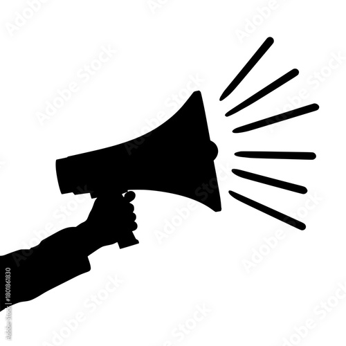 Bold megaphone shouts announcements, calling for attention and amplification now