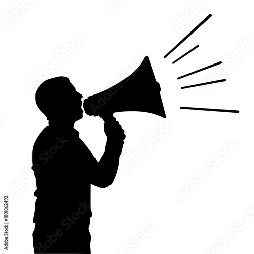 Dynamic silhouette announces important message with megaphone sound waves