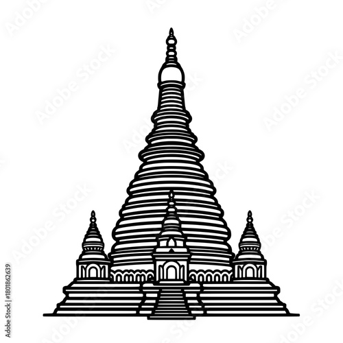 Striking Buddhist pagoda silhouette symbolizing spirituality and ancient culture