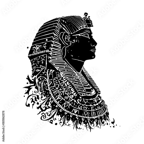 Majestic Pharaoh profile adorned with intricate Egyptian headdress and regal details