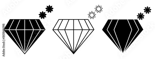 Diamond icon with sparkle stars symbol , outline and filled , solid, web icons vector sign