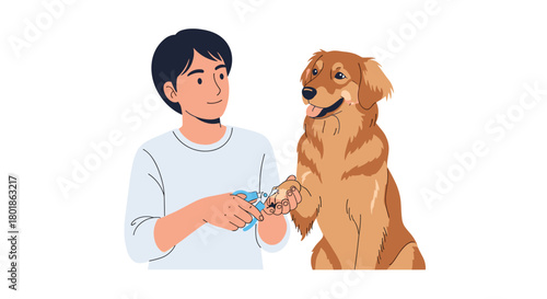 Caring owner gently trims dog's nails, showing love and attention for pet grooming needs