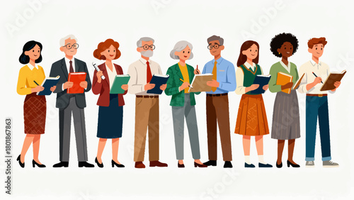 A collection of professional figures such as teachers, professors and lecturers, with cartoon hand-drawn vector illustrations