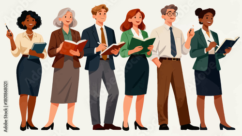 A collection of professional figures such as teachers, professors and lecturers, with cartoon hand-drawn vector illustrations