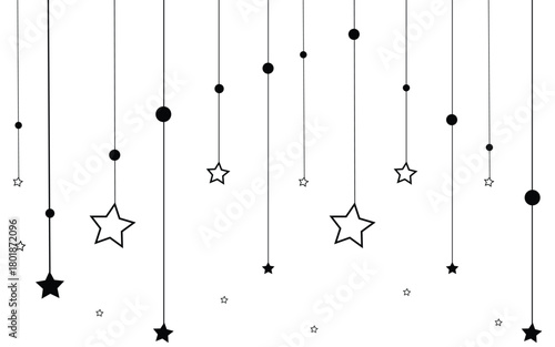 Quadro su tela hanging star pattern background, minimalist celestial star decor, black and whit