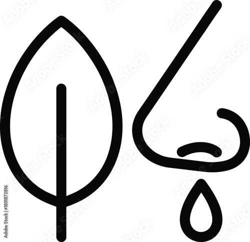 Allergy season symptoms concept with leaf and runny nose vector icon eps silhouette