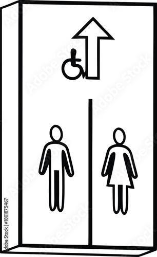Elevator sign with male, female, and disabled access icons arrow Vector