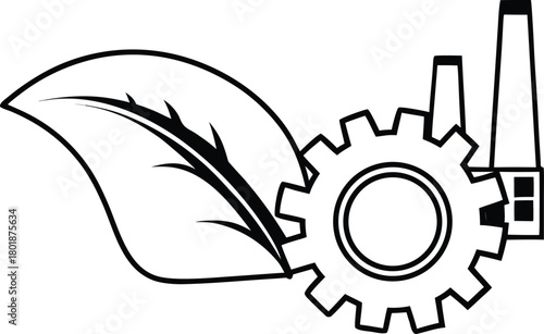 A factory chimney and a gear next to a leaf vector