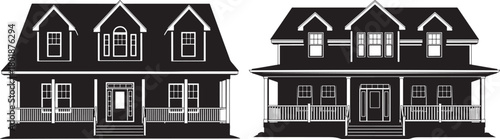 Two victorian houses side by side silhouette