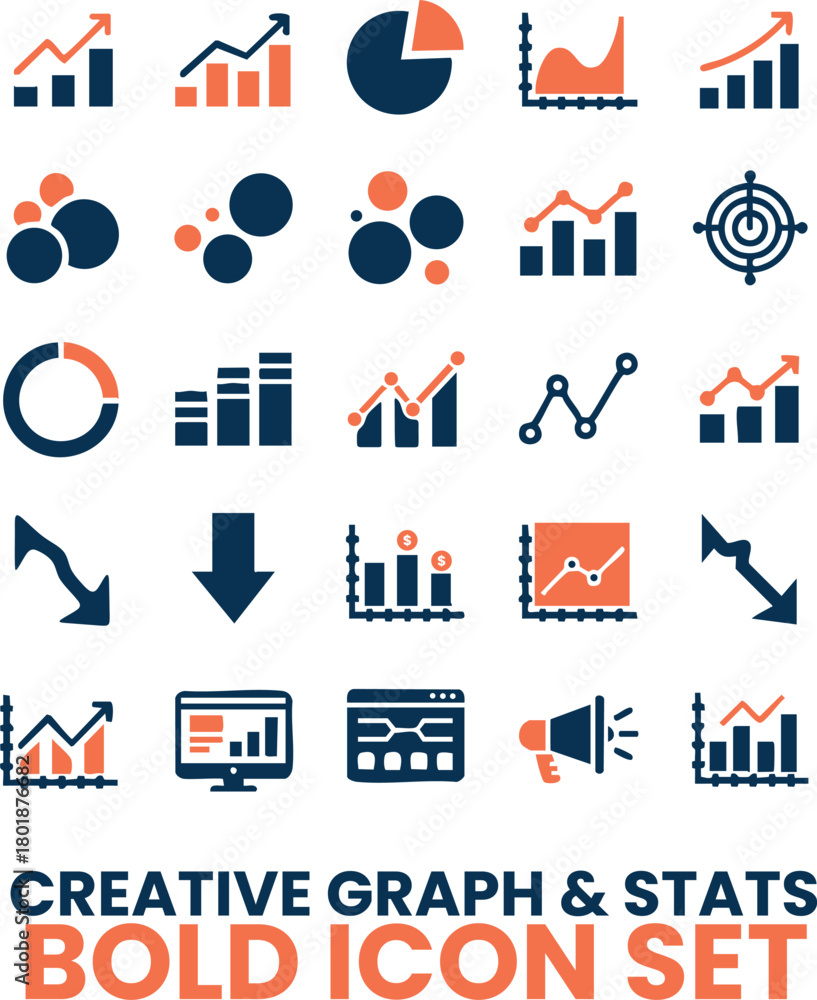 Obraz premium Graph and Statistics Icon Set Minimal Infographic and Dashboard Symbols