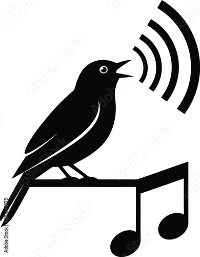 Bird singing illustration vector design for music and nature concepts eps silhouette