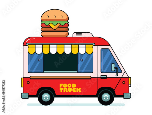 Food Truck. Fast food truck city car. Street food truck. Side view
