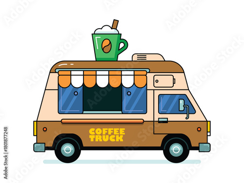Coffee Truck. Truck city car. Side view. isolated on white background