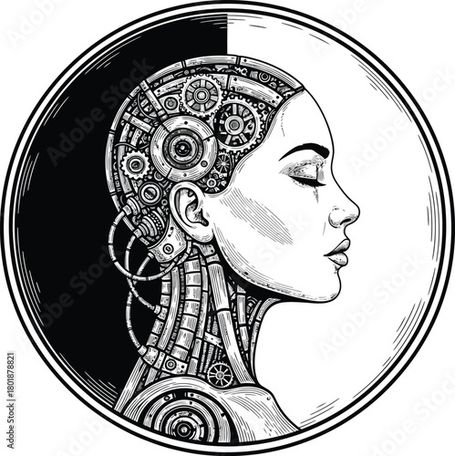 Cyborg woman illustration ai artificial intelligence robot technology eps silhouette