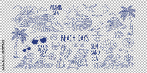 Plan your next vacation with beach vacation icons and summer beach day ocean vector elements