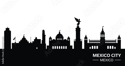 Mexico city skyline silhouette with angel of independence