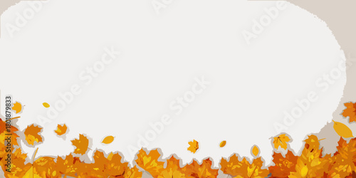 A border of vibrant autumn maple leaves in warm orange and yellow hues against a neutral background with copy space