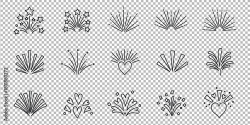 Celebrate moments with stunning fireworks and heart bursts for festive backgrounds and joyful designs