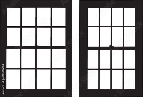 Two black pane window frames silhouette