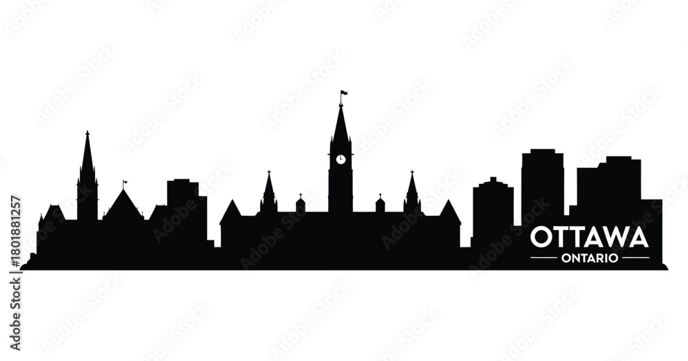 Naklejka premium Black silhouette of ottawa skyline with parliament buildings