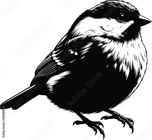 Black and white chickadee bird illustration vector graphic design eps silhouette