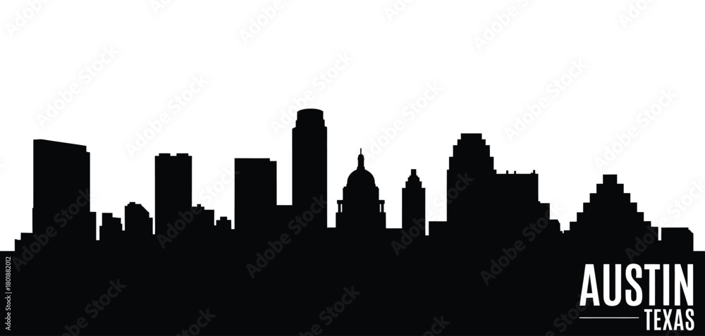 Fototapeta premium Austin texas skyline silhouette against white background