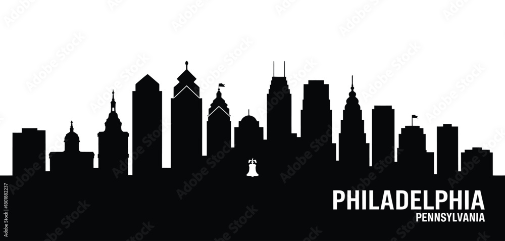 Fototapeta premium Iconic philadelphia skyline silhouette against a white background