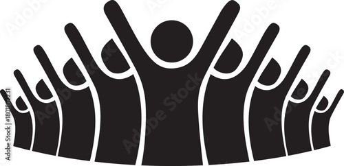 Group of people raising their hands up isolated