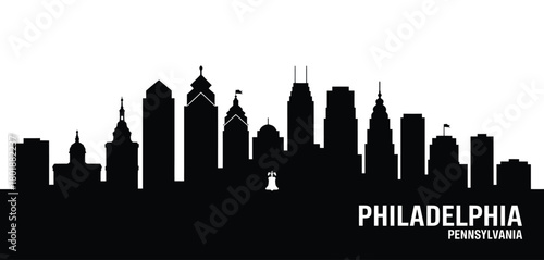 Iconic philadelphia skyline silhouette against a white background